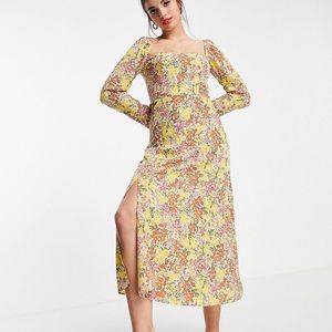 ASOS Square Neck Midi Skater Dress in Cream Floral Print